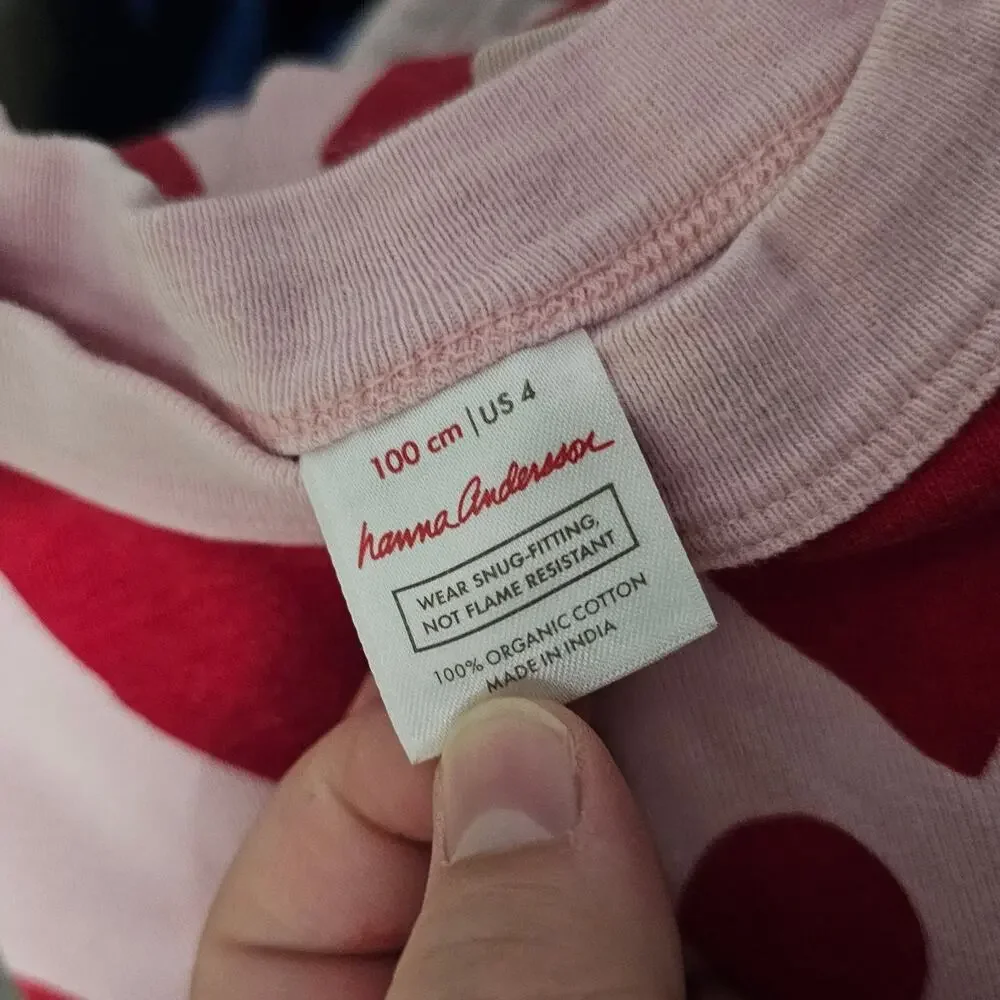 Hanna Andersson Pajama Set Pink Red Heart Print Valentines Long Sleeve Girls 4